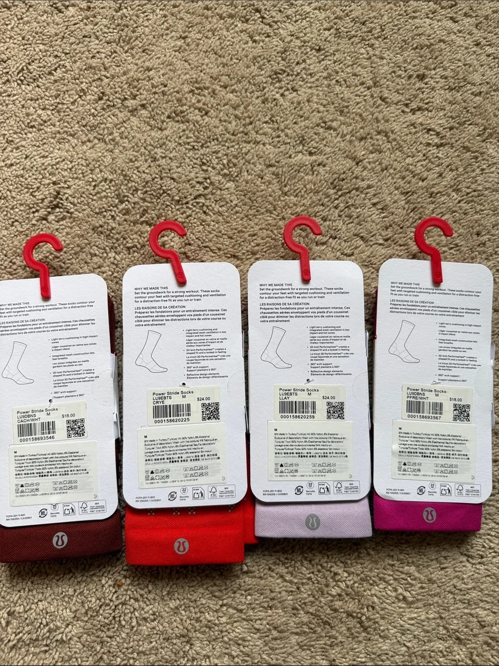 lululemon athletica Power Stride Sock Bundle - Red, Pink, Light Pink, Burgundy